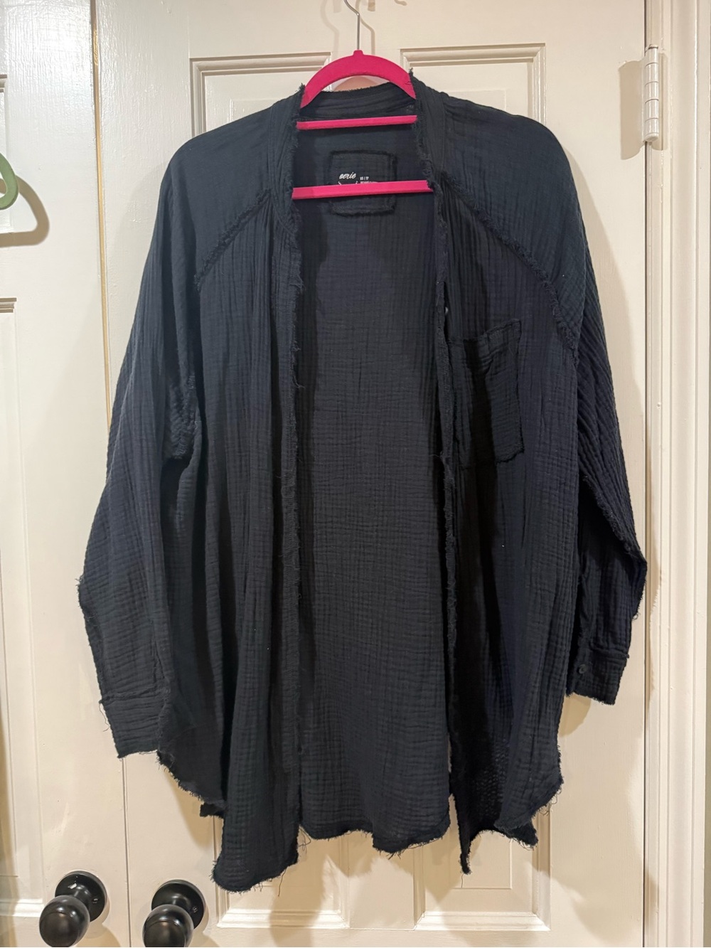 aerie -XS - charcoal gray Open-Front Utility Jacket with Raw-Edge Detail
